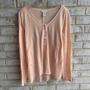 Sundance Long Sleeve Henley Chiffon Trim Lightweight Blouse Top Women's Size M.